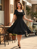 Vintage Square-Neck Midi Dress In Black For Summer 2026
