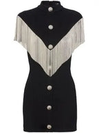 Short-sleeve fringed jersey mini dress