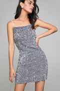 Square Neck Pearl Strap Sequin Bodycon Mini Dress