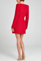 Lexi Timeless Girly and Mini Dress in Tweed Fabric with Beaded Trim, Long Slit Sleeves and Pockets Boutique Collection