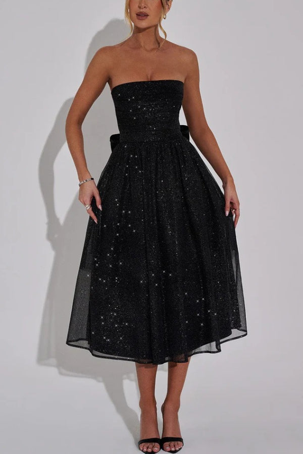 | Off Shoulder Backless Maxi Dress with Bow