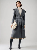 Wool Cashmere Blend Wrap Coat With Hood Double-Faced Camel Belted Winter Outerwear For Women 2026