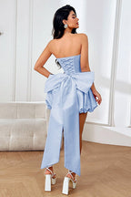 Strapless Corset Bustier Bubble Skirt Bow Back Mini Dress
