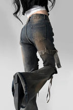 Low Waist Flare Cargo Jeans