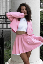 Mini Skirt with Lapel Blazer Two Piece Set