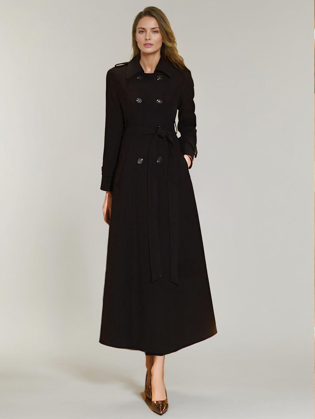 Women's Trench Coat Practical Turndown Collar Buttons Full Length Coat