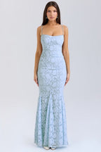 Jacquard Square Neck Spaghetti Strap Mermaid Maxi Gown