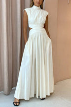 Mock Neck Sleeveless Side Cut Out Waist Pocketed Gathered Maxi Dress