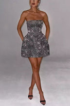 Strapless High Waist A-Line Sequin Mini Dress