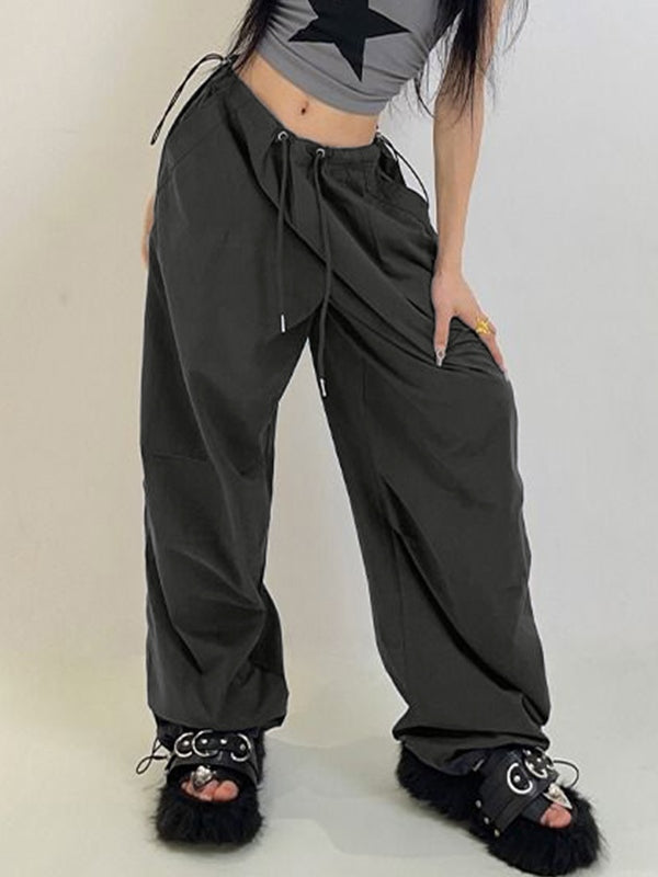 American Style Vintage Drawstring Bound Feet Cargo pants