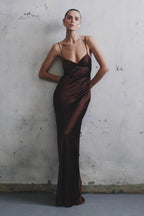 Satin Ruched Bust Spaghetti Strap Maxi Slip Dress