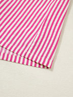 Stripe Shirred Yoke Ruffled Short Sleeve Blouse