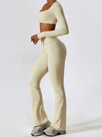 Solid Quick Dry Square Neck Cropped Active Top & Pants Set