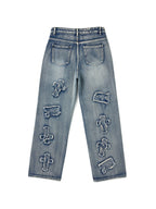 Letter Patch Faded Boyfriend Jeans
