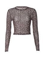 Leopard Print Mesh Long Sleeve Tee