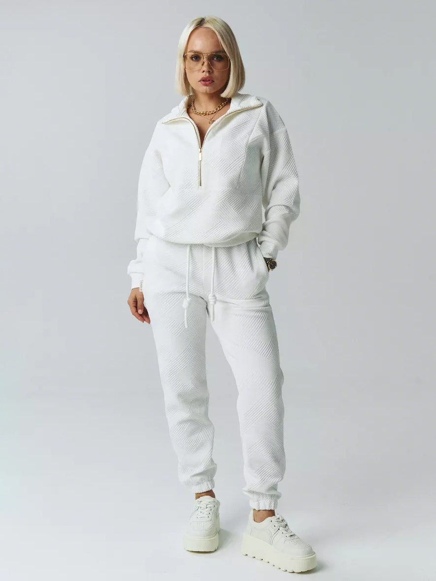 Textured Half-Zip Sweater And Joggers Set For Women 2026