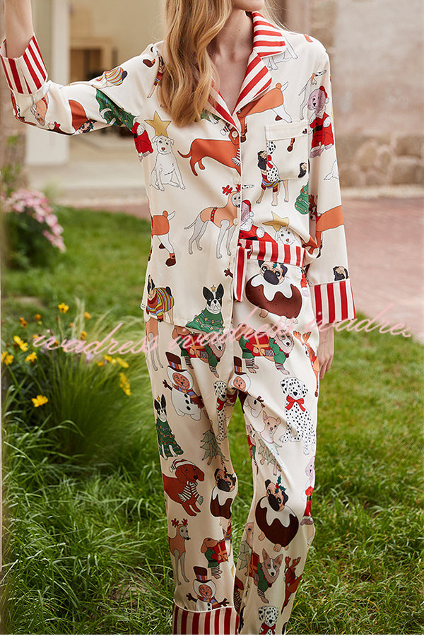 Christmas Dog Print Home Long Sleeved Two-piece Set