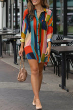 Merced Chic Casual Shirt Dresses with a Colorful Chunky Print and Contrasting Pockets and Turn Down Collars Evening Wear Edit