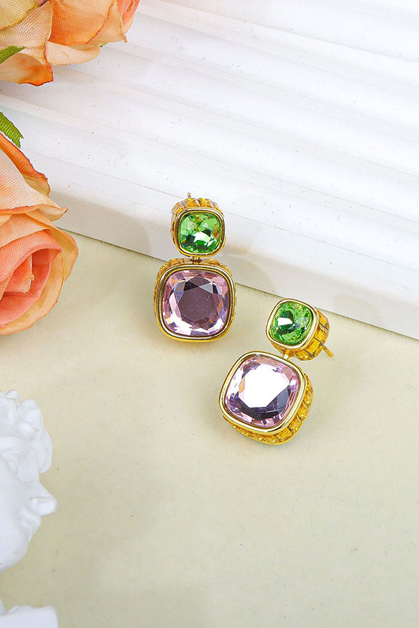 Retro Color-block Crystal Stud Earrings
