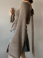 Solid Color Backless Lace Up Long Sleeve Knit