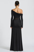 Slim Fit Round Neck Ruched Sheer Bodycon Formal Dress