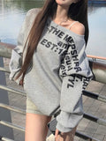 Letter Printed Off Shoulder Loose Sweatshirt