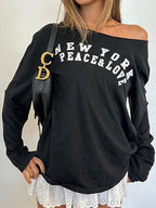 Retro Letter Print Oversized Long Sleeve Tee