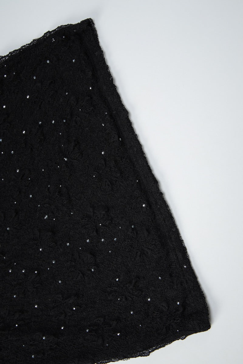 Black Turtleneck Long Sleeve Lace Rhinestone Bodycon Mini Dress