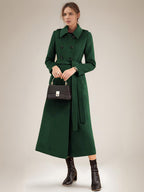 Long Wool Blend Coat For Women Burgundy Double-breasted Belted Turndown Collar Classic Winter Outerwear 2026