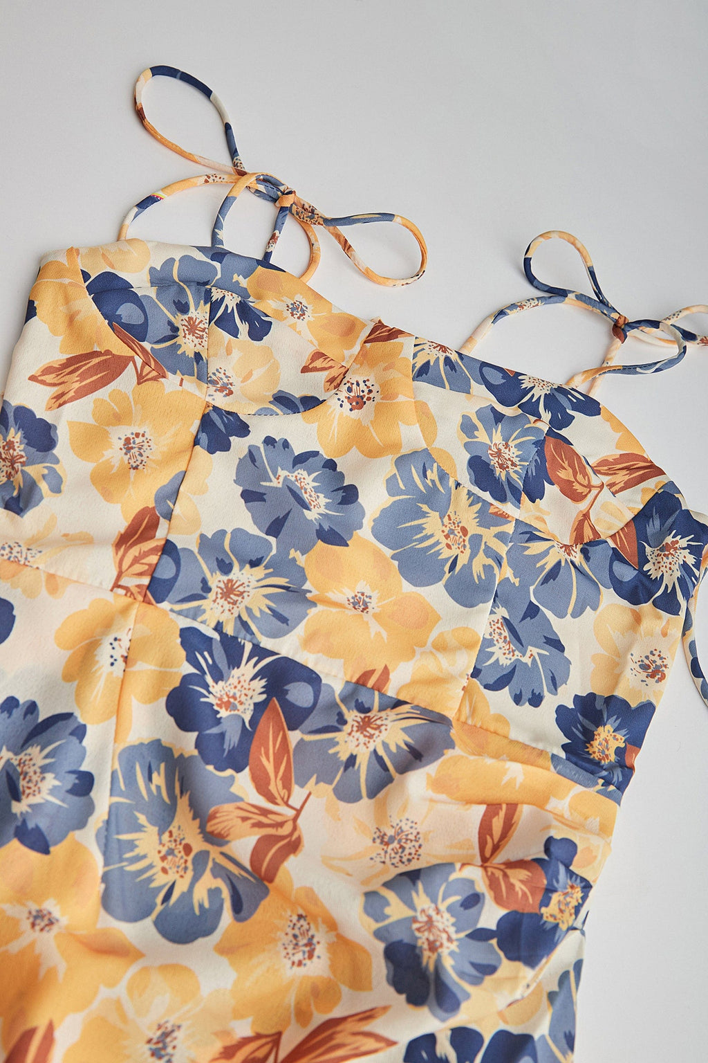 Tie Shoulder Floral Bustier Sweetheart Side Slit Midi Dress