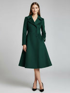 Double-Breasted Wool Blend Midi Coat With Flared A-Line Silhouette For Women 2026