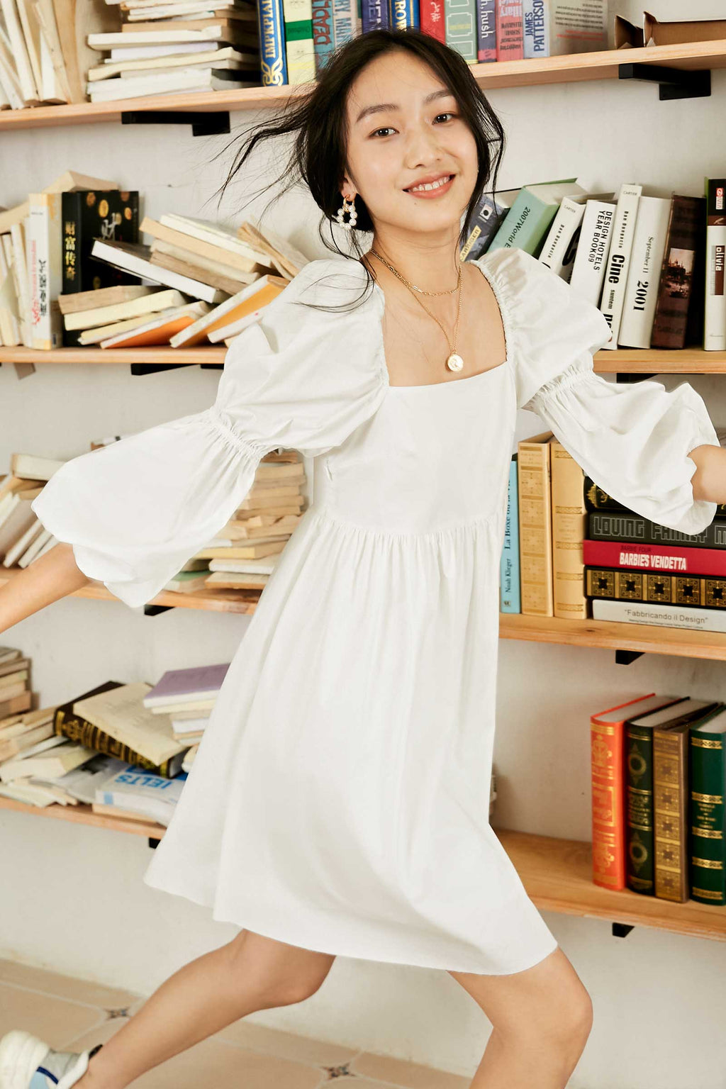 Square Neck Empire Waist Puff Sleeve Babydoll Mini Dress