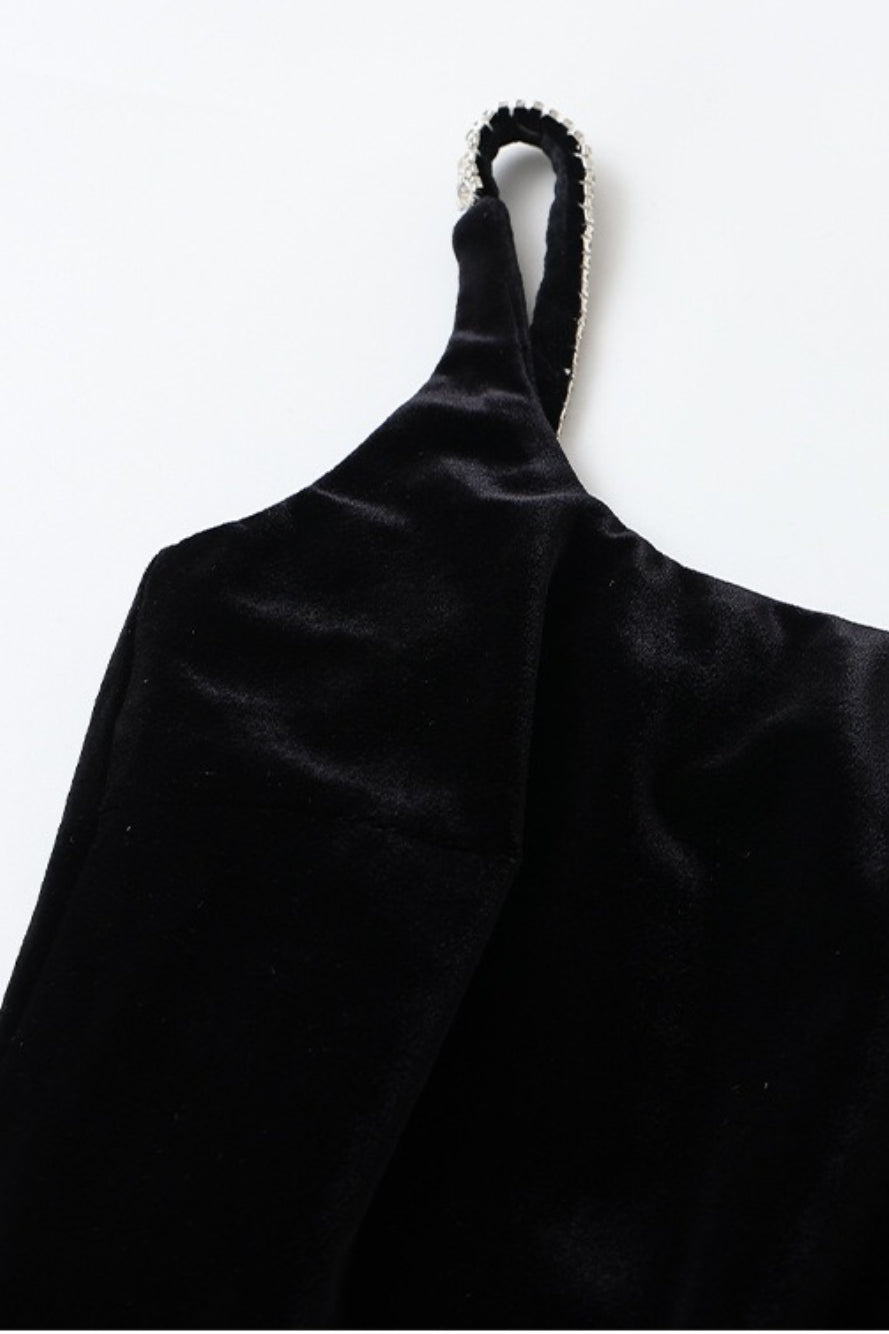 Black Velvet Strappy Backless Maxi Dress