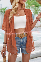Casual See Through Patchwork Pom Pom Short Sleeved Cover Up
