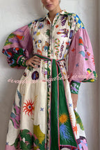 Effortless and Playful Print Balloon Sleeve Shirt Midi Dress
