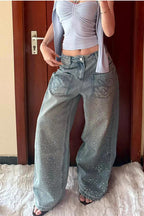 Vintage Rhinestone Wide Leg Jeans