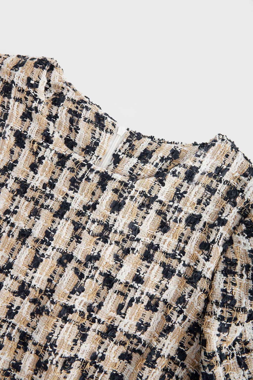 Plaid Tweed Short Sleeve Crew Neck Mini Dress