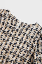 Plaid Tweed Short Sleeve Crew Neck Mini Dress