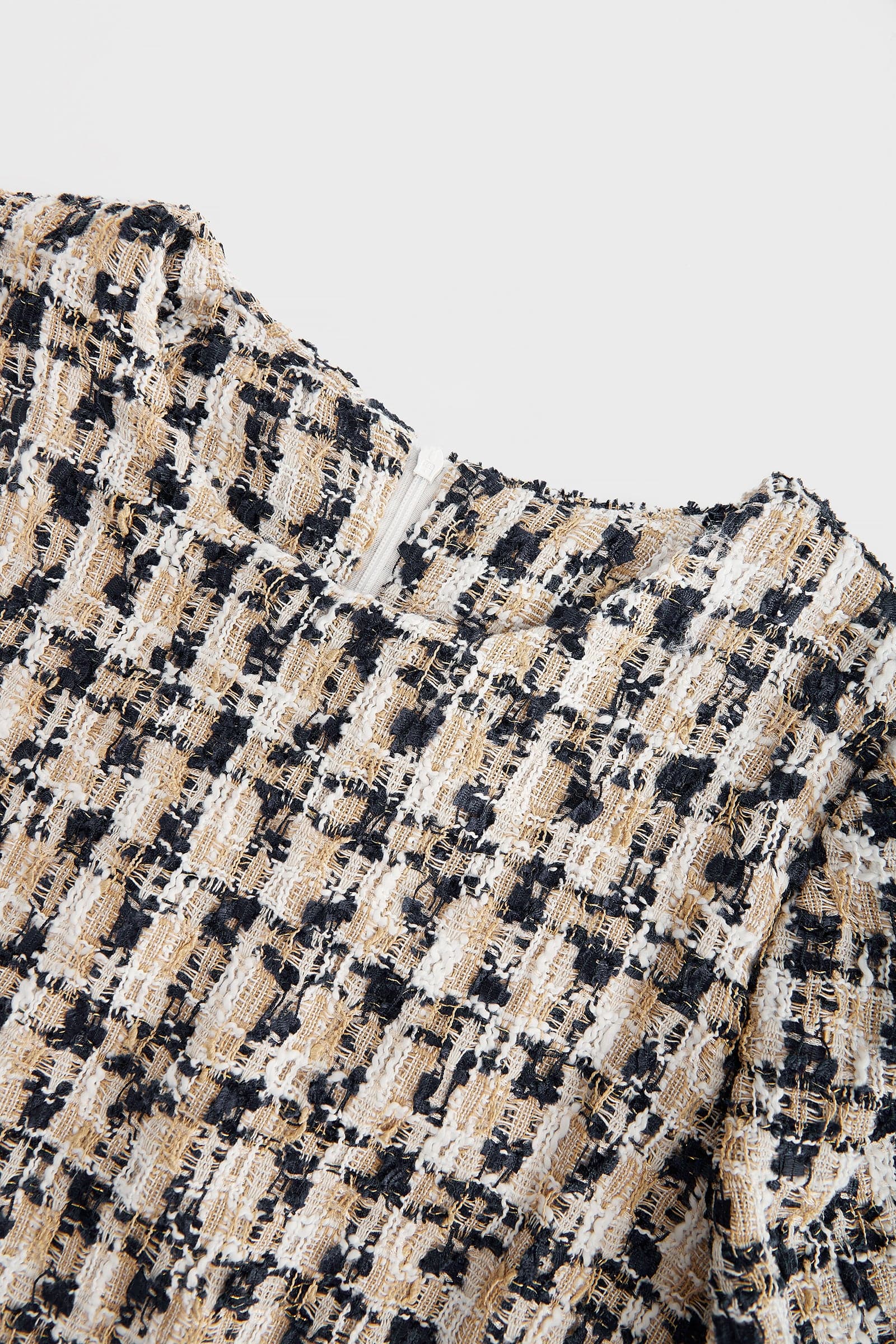 Plaid Tweed Short Sleeve Crew Neck Mini Dress