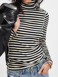 High Collar Striped Long Sleeve Tee