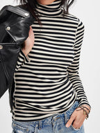 High Collar Striped Long Sleeve Tee