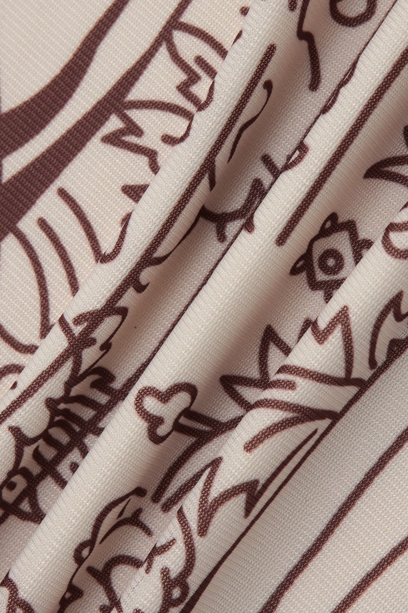 Brown Spaghetti Strap Square Neck Graphic Print Bodycon Mini Dress