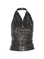 Sequin Stacked Neck Backless Halter Vest