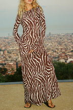 Floral Print Scoop Neck Bell Sleeve Bias Cut Maxi Dress