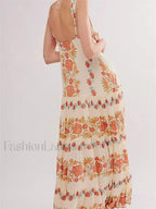 Orange Deep V Floral Loose Maxi Dress