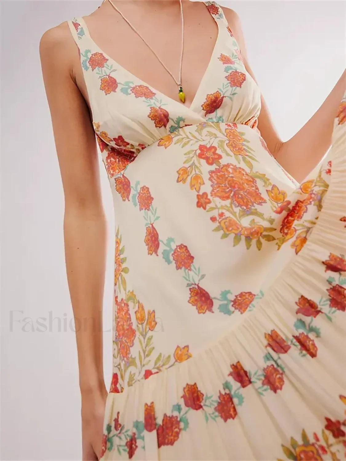 Orange Deep V Floral Loose Maxi Dress