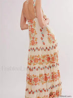 Orange Deep V Floral Loose Maxi Dress