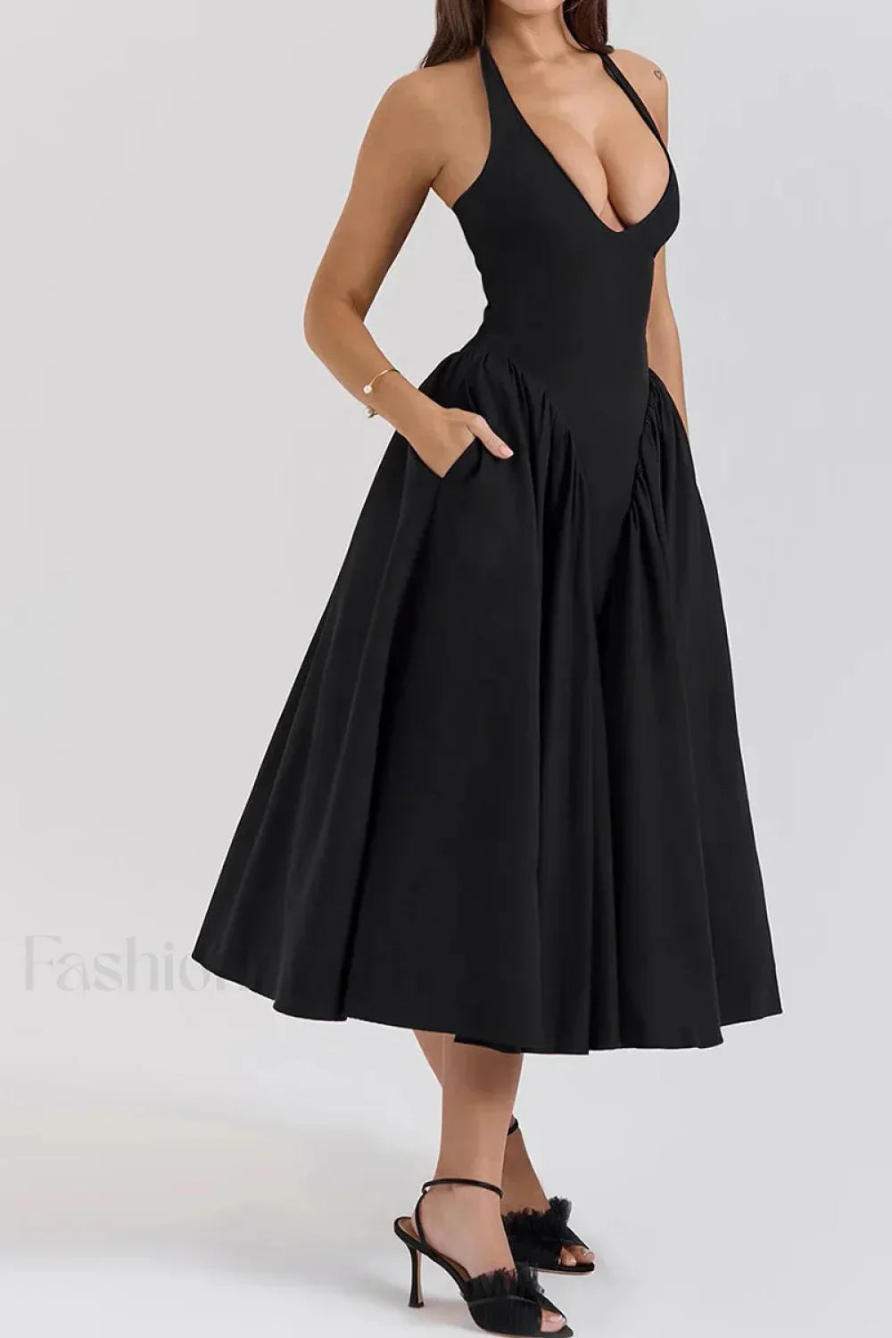 Deep V-Neck Backless Slim Fit Maxi Dress