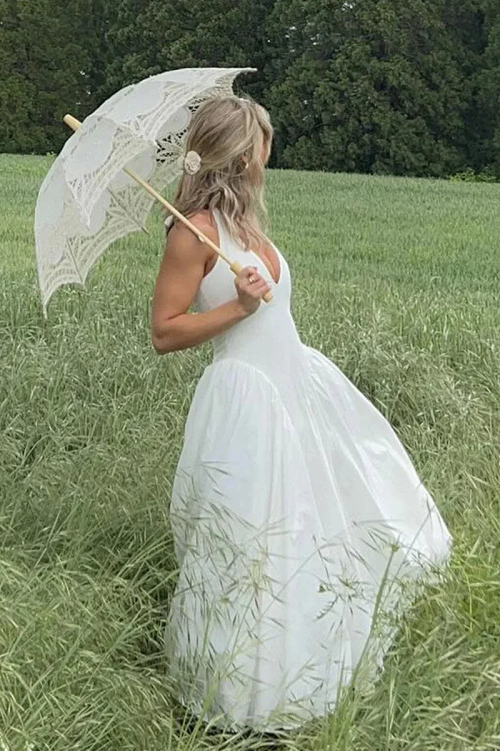 Deep V-Neck Backless Slim Fit Maxi Dress