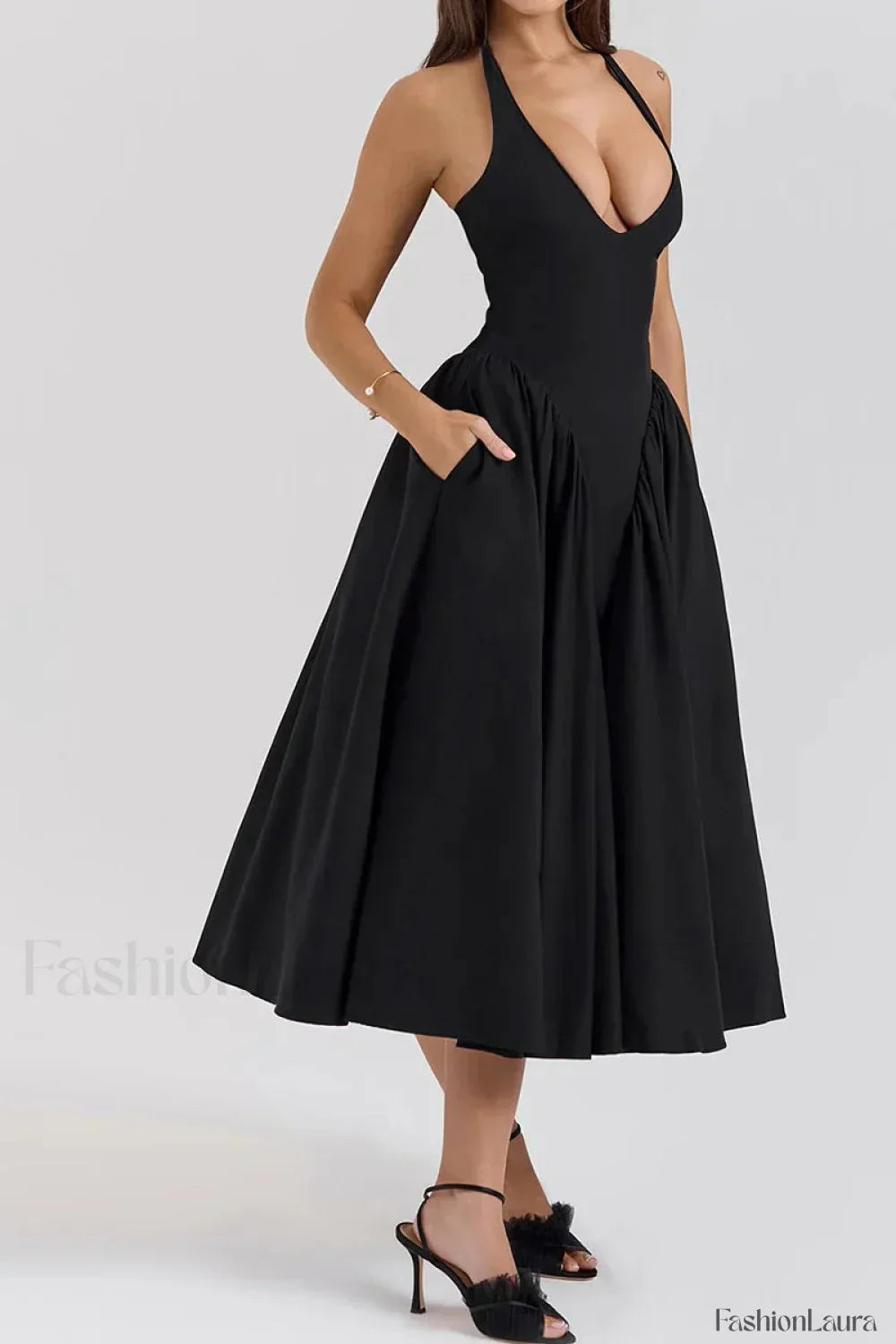 Deep V-Neck Backless Slim Fit Maxi Dress